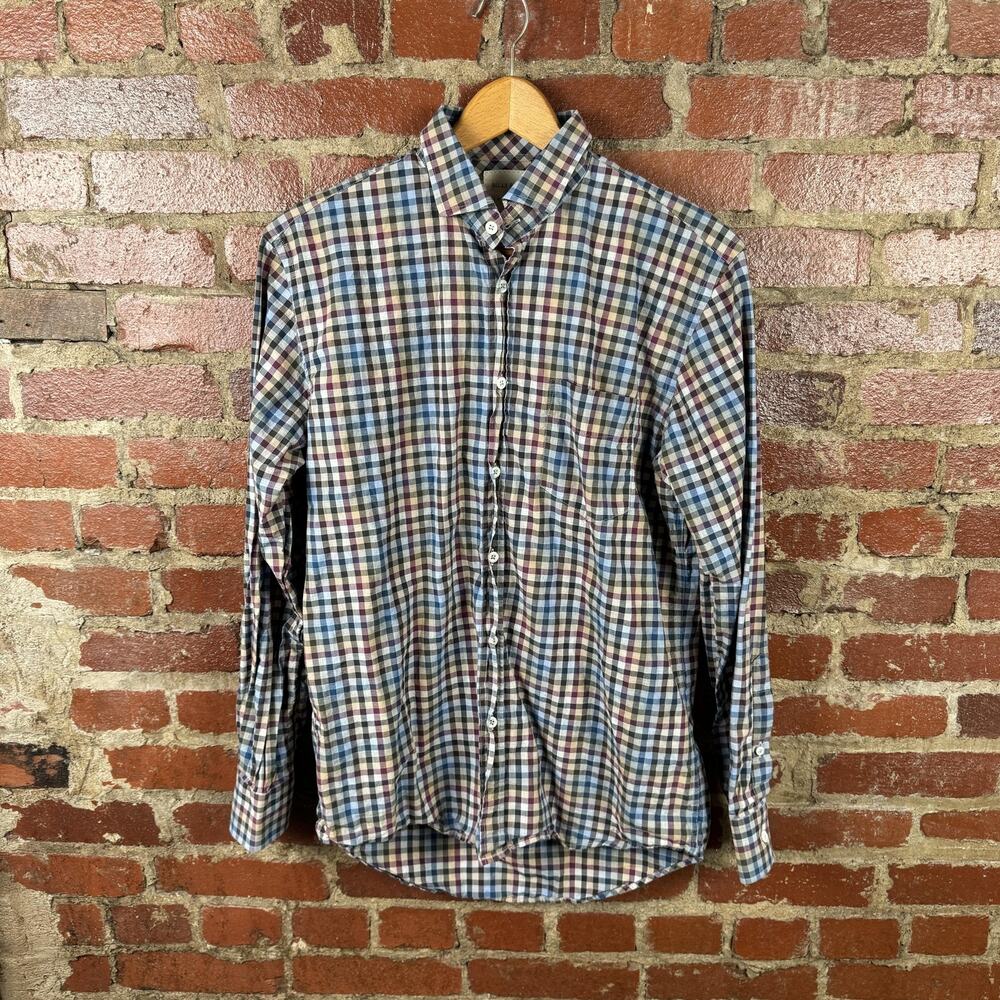 Billy Reid Shirt Mens Small Plaid Cotton Long Sleeve Button Down Italy Casual